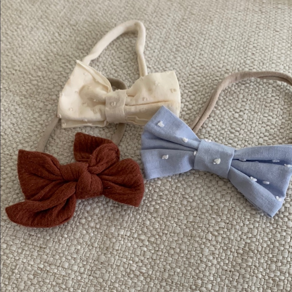 Kids Bow Headband Set - Cream, Brown, and Blue